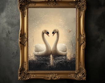 Two Swans Art Print, Victorian Gothic Home Decor