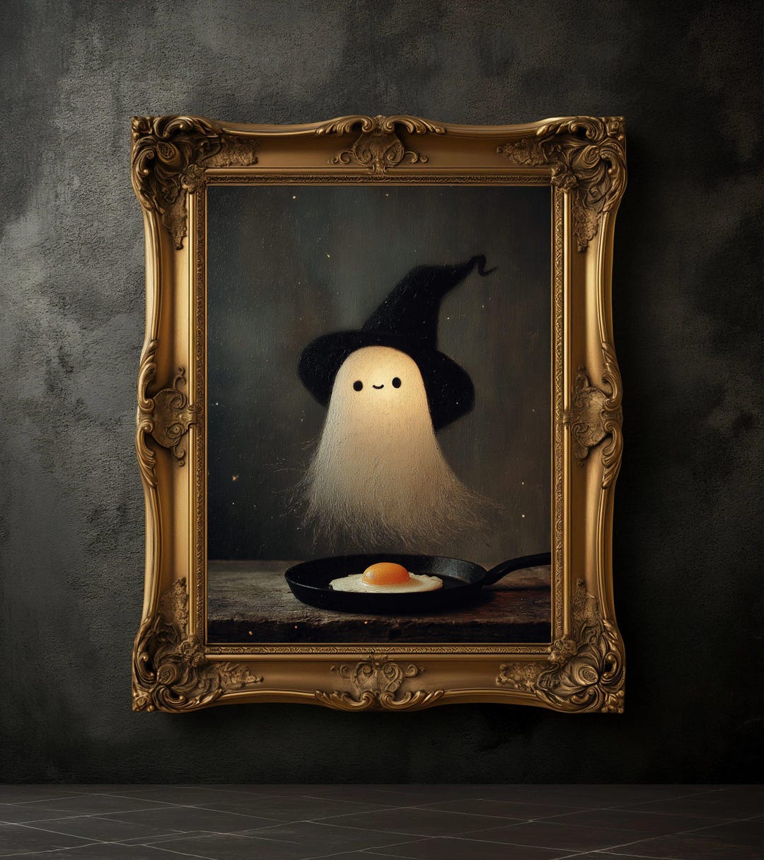 Ghost Cooking an Egg Print, Halloween Art Poster, Spooky Ghost Wall Art ...
