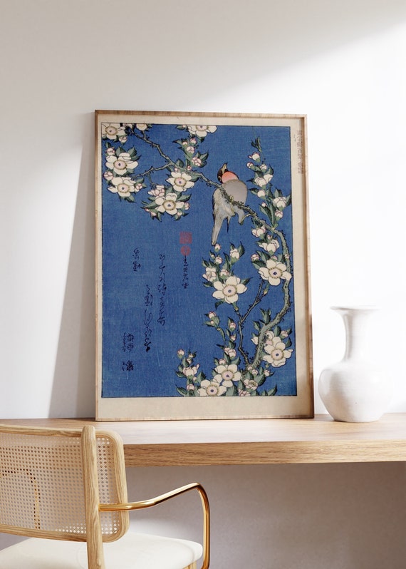 Katsushika Hokusai Bird Print, Vintage Japanese Poster, Flower Print, Retro Wall Art, Asian Art, Old Japanese Painting, Japan Wall Art