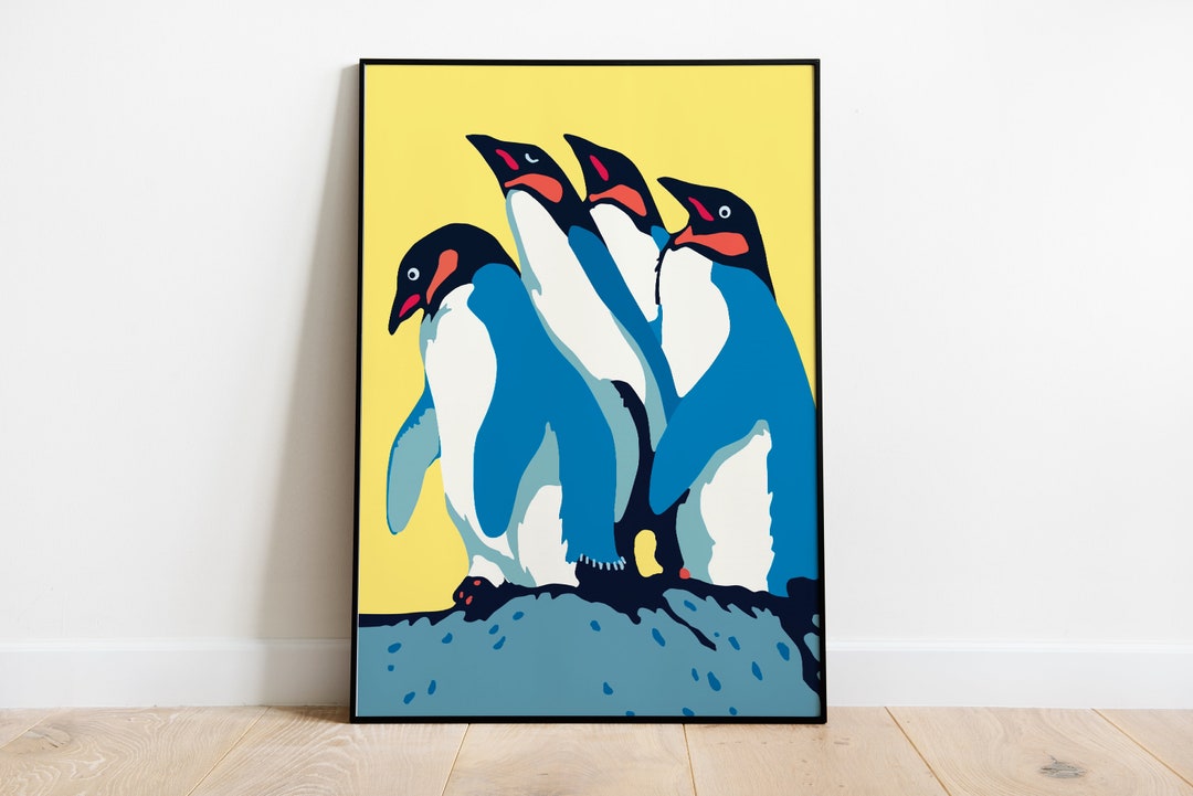 Three Penguins on the Rocks, Penguin Print, Penguin Poster, Large Wall ...