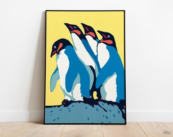 Three Penguins Art Print, Retro Home Decor
