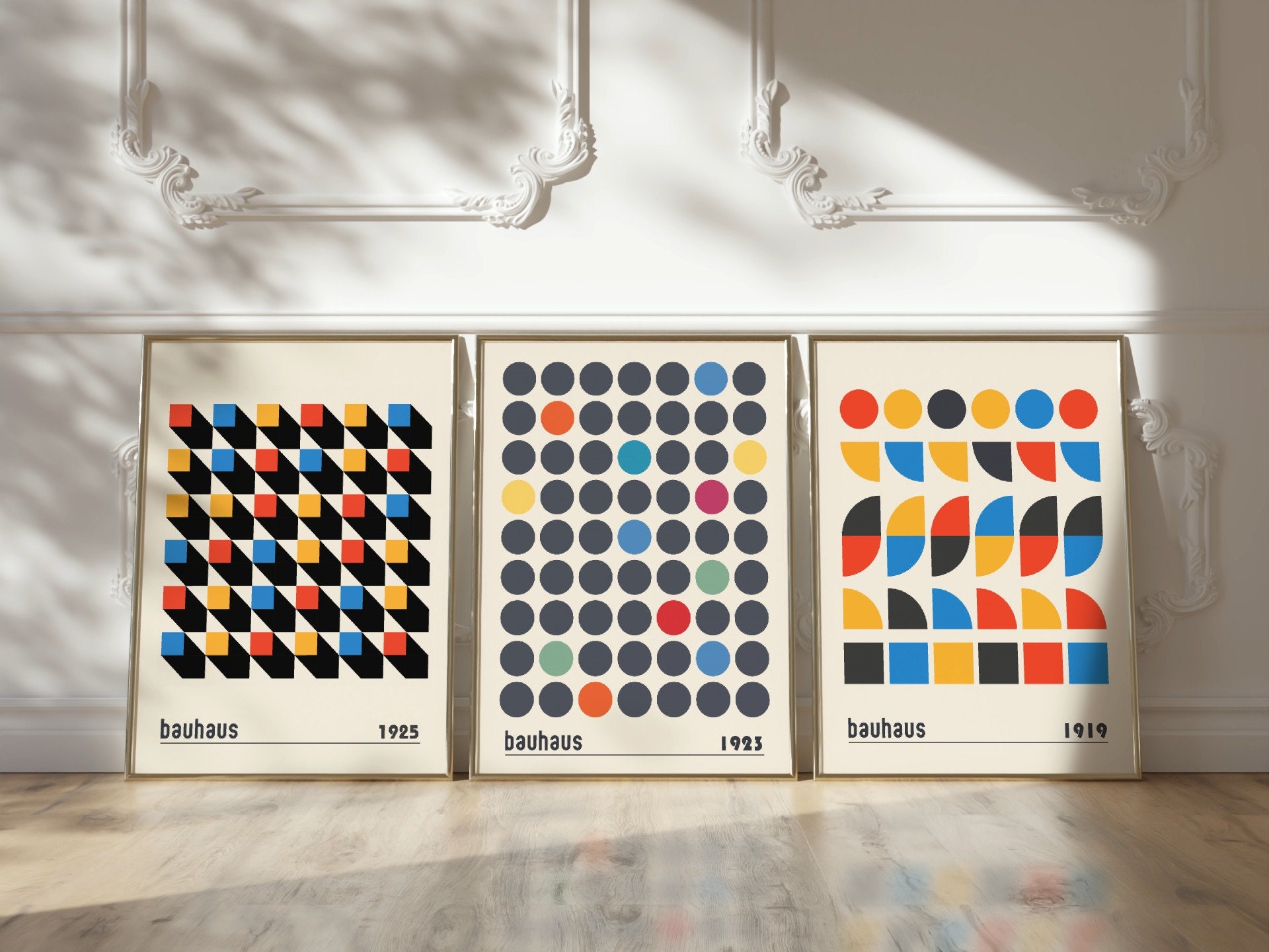 Set of 3 Vintage Bauhaus Geometric Art Prints, Modern Home Decor - Etsy