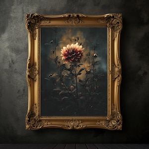 Impressão de flores silvestres únicas e temperamentais, impressão floral vintage, arte de parede botânica, decoração rústica, impressão botânica escura, academia escura, estética escura