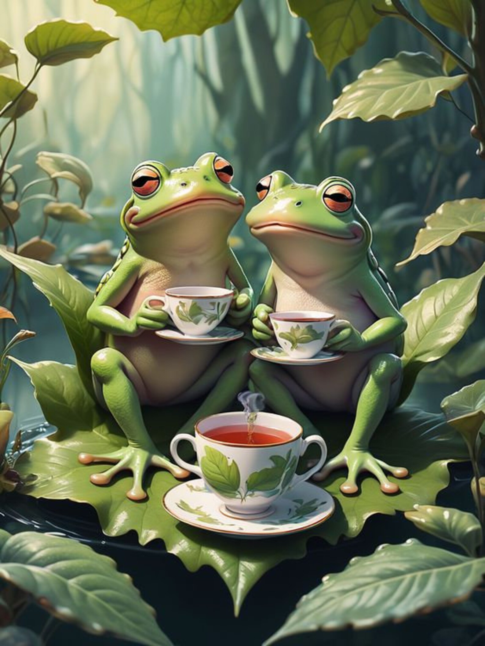 Two Frogs Drinking Tea Vintage Poster, Art Deco, Vintage Print ...