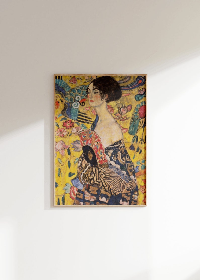 Gustav Klimt Lady With Fan Print, Art Nouveau Floral Art - Etsy