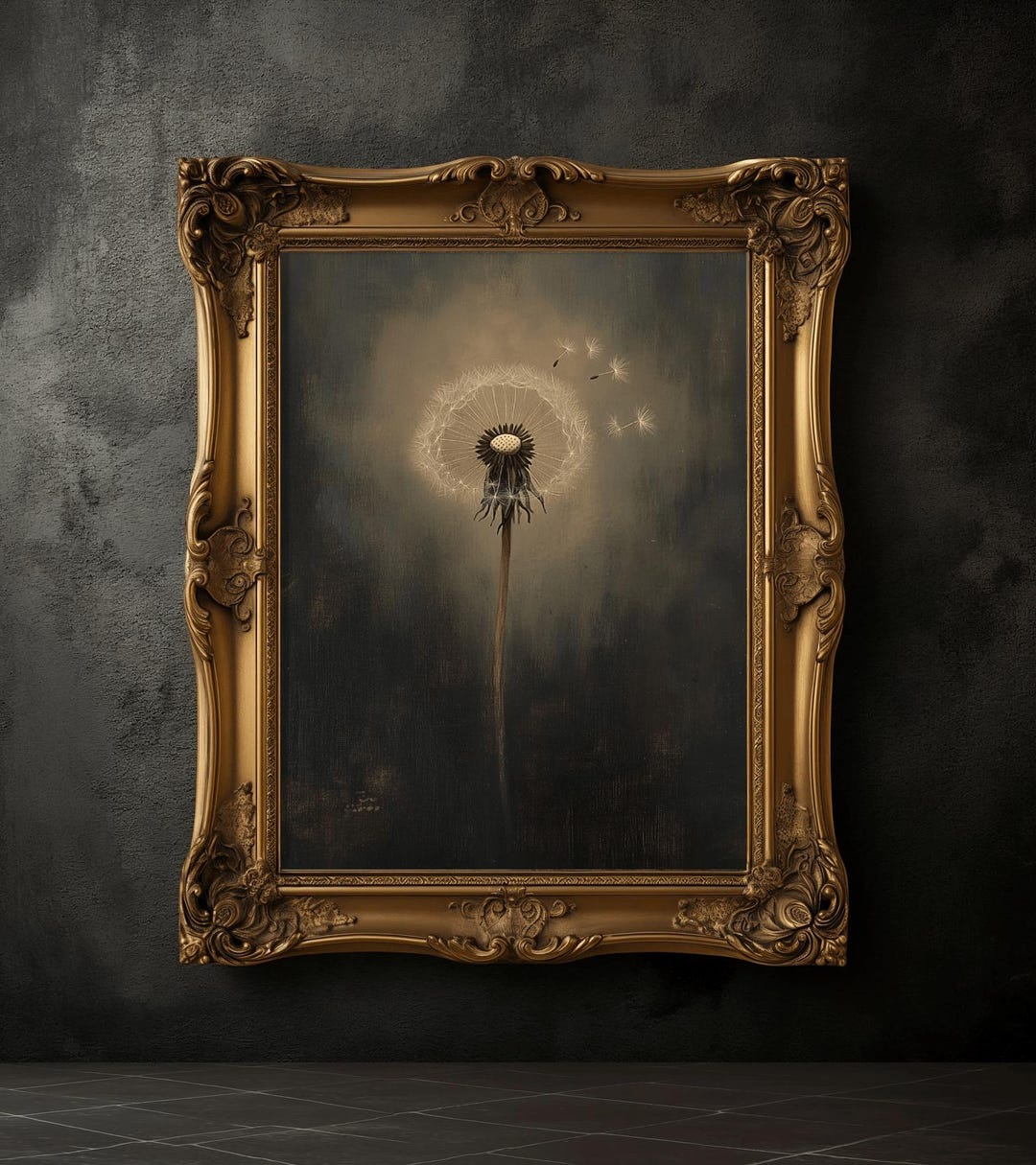 Vintage Dandelion Oil Painting Print, Dark Academia Wall Art - Etsy