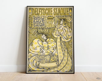 Póster vintage de aceite de oliva estilo Art Nouveau, lámina para decoración de cocina.