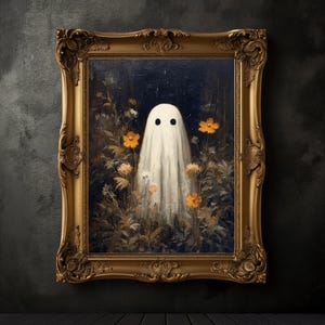 Stampa "Fantasma nel campo di fiori selvatici", poster artistico di Halloween, decorazione da parete con fantasmi spettrali, decorazione autunnale, decorazione da parete di Halloween, Dark Academia