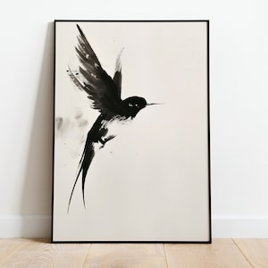 Impresión de golondrina de tinta de acuarela, cartel de golondrina, arte minimalista de la pared de golondrina, cartel de aves, arte de pared de animales, decoración de la habitación, impresión de la naturaleza