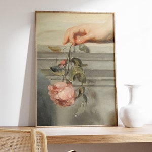 Impression d'art femme Renaissance tenant une rose, décoration murale romantique image 3