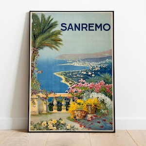 Sanremo Italia Travel Poster, Roma Travel Print, Italian Wall Art, Italian Riviere Print, Italy City Print, Landscape Poster, Retro Print