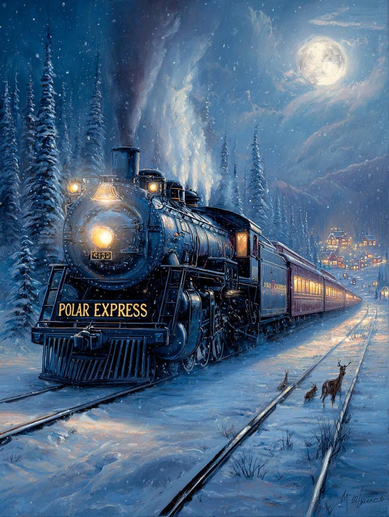 Vintage Polar Express Poster, Christmas Steam Train Art Print - Etsy