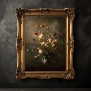 Flores silvestres sombrias, estampa floral vintage, arte de parede botânica, decoração rústica, estampa botânica escura, academia sombria, estética sombria