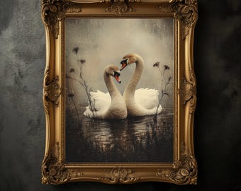 Two Swans Art Print, Moody Victorian Gothic Home Decor