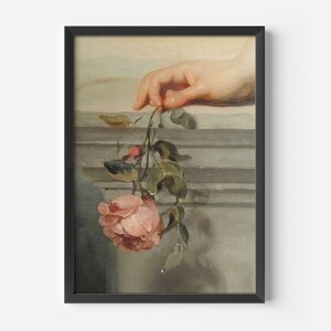 Woman Holding Rose Painting, Renaissance Art, Large Wall Art, Renaissance Painting, Romantic Wall Art, Rose Print, Flower Poster