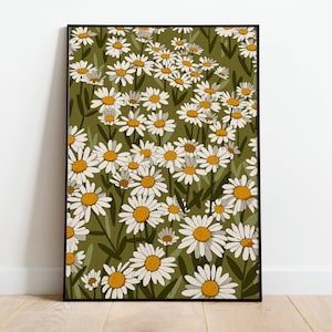 Daisy Fields Art Deco Print, Vintage Floral Botanical Poster