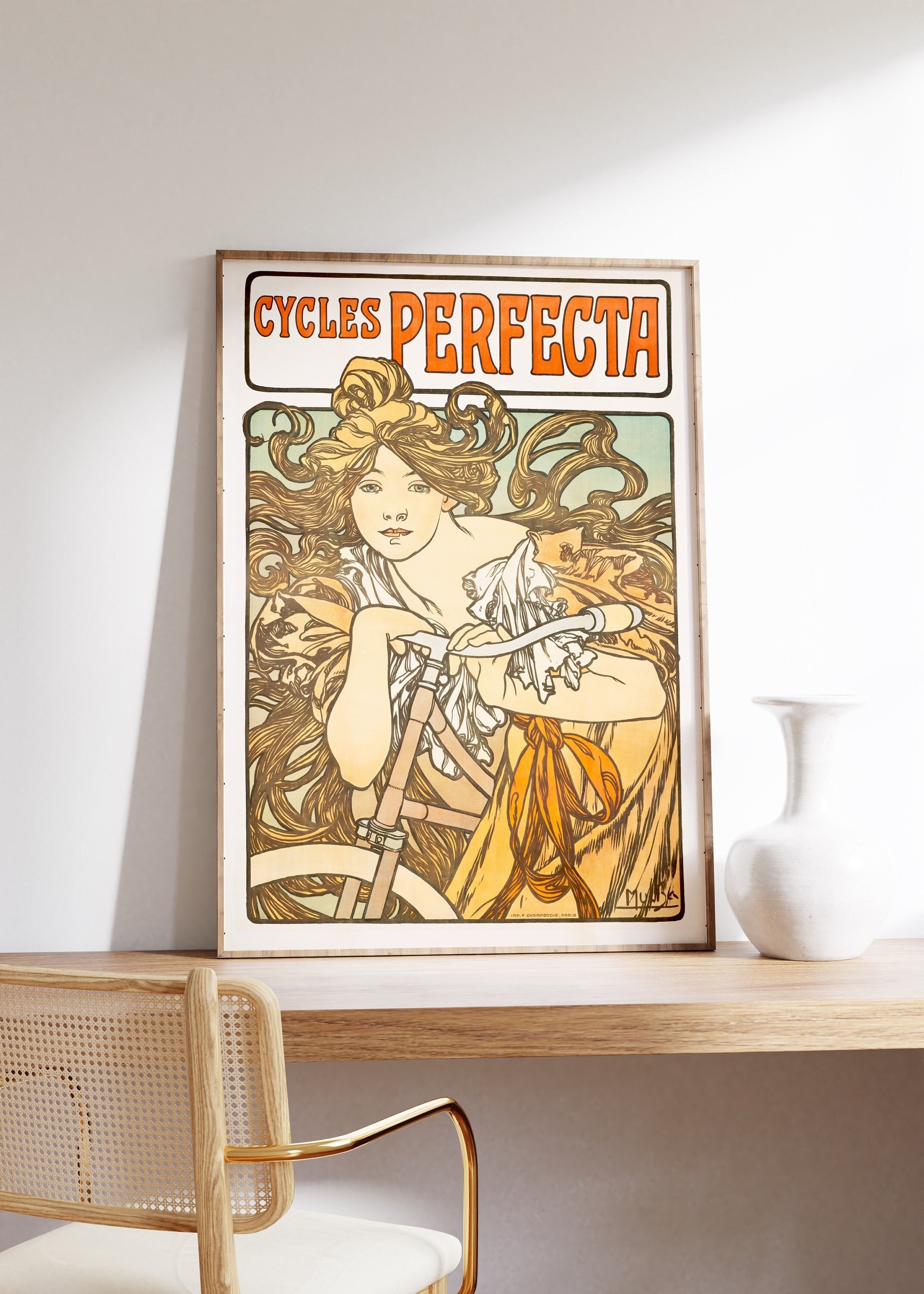 Alphonse Mucha Cycles Perfecta アールヌーボー ポスター、ビンテージ 