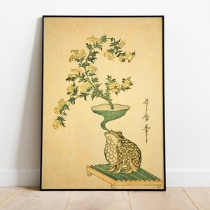Kikker en bloemen vintage poster, art deco, vintage print, kleurrijke muurkunst, grote muurkunst print, decor, retro poster, amfibische print
