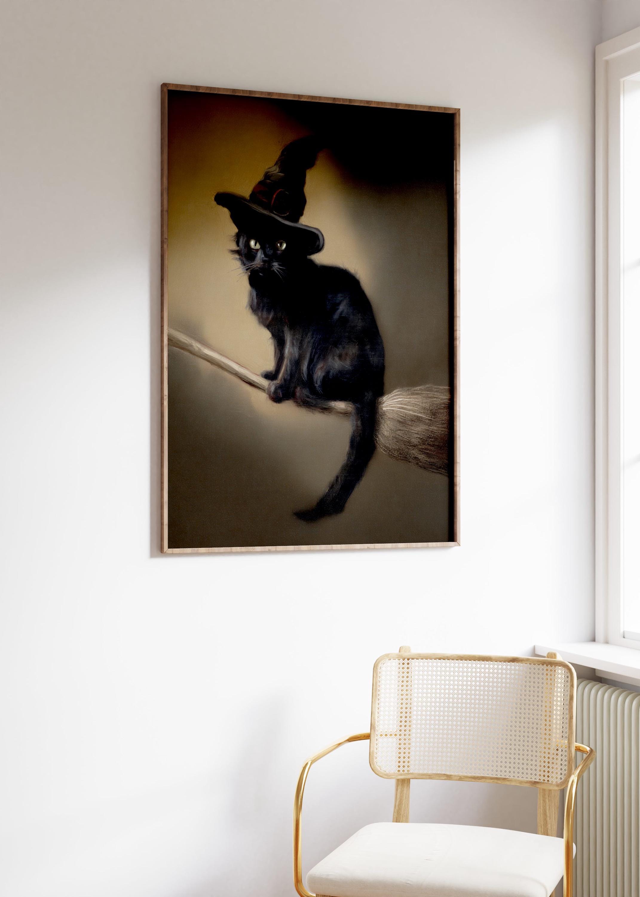 黒猫魔女アートプリント、ハロウィン壁飾り、ダークアカデミア - Etsy 日本