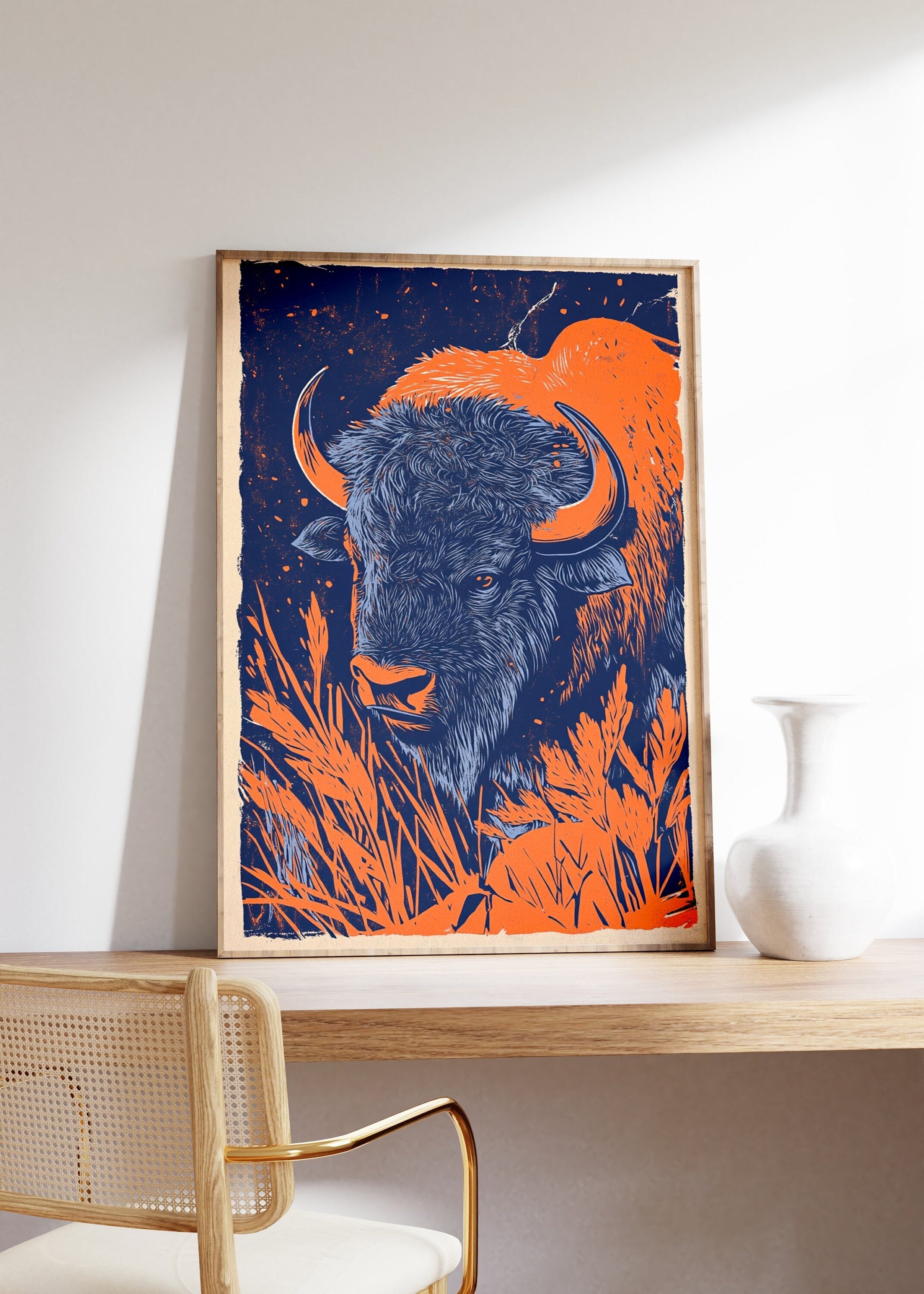 Bison Woodcut Print, Vintage Style Animal Art Poster - Etsy