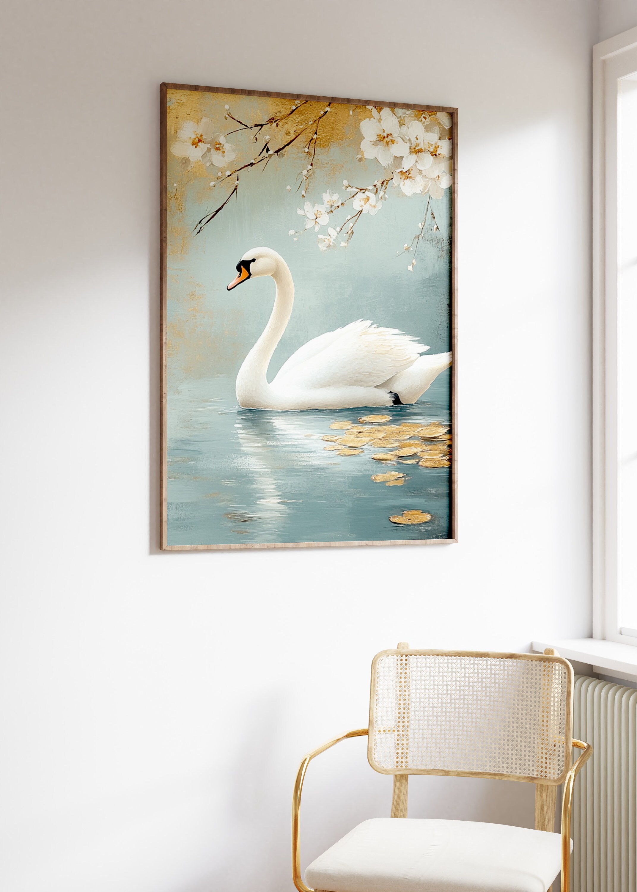 Japandi Swan Print, Beige & Gold Tones, Japanese Wall Art - Etsy