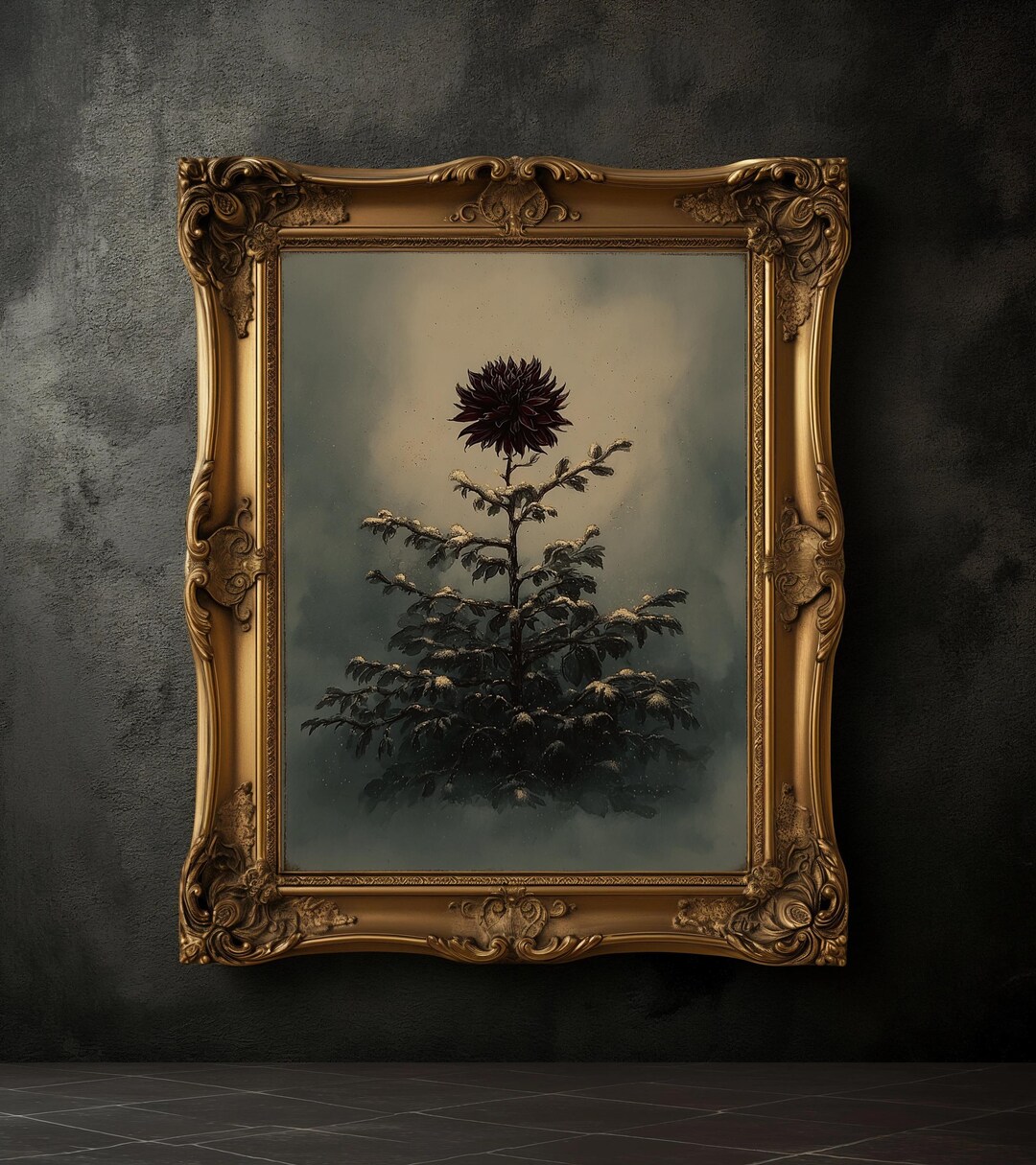Black Moody Flower Print, Vintage Floral Print, Botanical Wall Art ...
