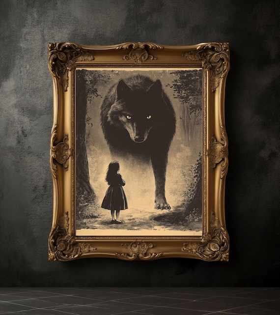 Vintage Wolf Art Print, Victorian Book Illustration, Dark Academia Decor