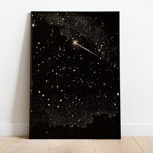 Vintage Sternschnuppe Poster, Dark Academia, Dunkle ästhetische Druck, Astronomie Poster, Retro Sternschnuppe Wandkunst, Raumdekor, Weltraum