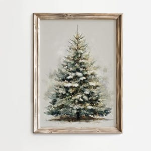 Vintage Christmas Tree Print, Christmas Decor Printable Wall Art, Moody Natural Antique Holiday Winter Evergreen Tree Large Painting