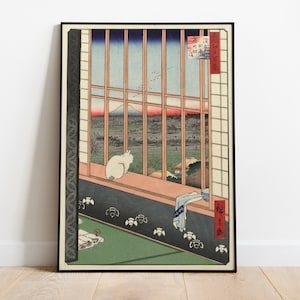 Japanese Cat Poster, Vintage Print, Asian Art, Famous Japanese Artist Painting, Mountain Fuji Poster, Traditional Japanese Art, Room Decor
