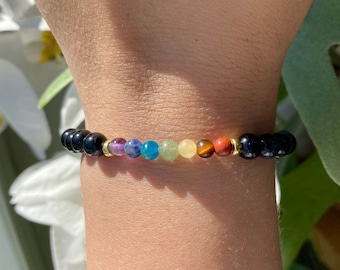 7 chakra bracelet - blue tigers eye - chakra healing - crystal healing - Canadian made - third eye healing