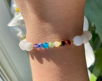 7 chakra bracelet - white Jade - Canadian made - crystal healing - chakra healing