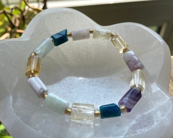Mixed crystal bracelet - citrine bracelet - aquamarine bracelet - amethyst bracelet - apatite bracelet - kunzite bracet - crystal healing