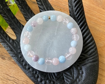 Amethyst, rose Quartz, aquamarine - crystal healing bracelet - Canadian made - gemstone bracelet -