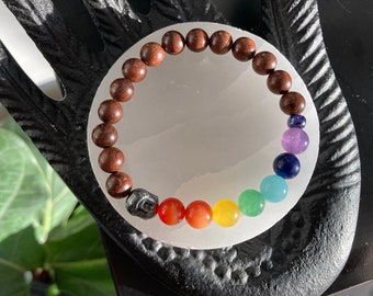 7 chakra bracelet - Buddha bracelet - wooden mala beaded bracelet - gift idea - chakras