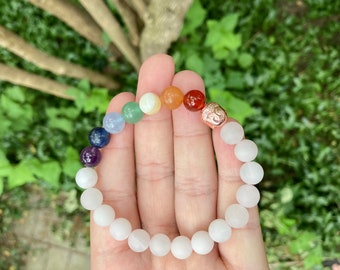 Seven chakra bracelet - Frosted rose Quartz bracelet - gemstone healing bracelet - chakra healing bracelet - Canadian gift ideas - cleansing