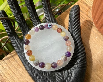 Crystal bracelet for protection - Purple Hamsa hand bracelet - gemstone bracelet - Quartz healing bracelet