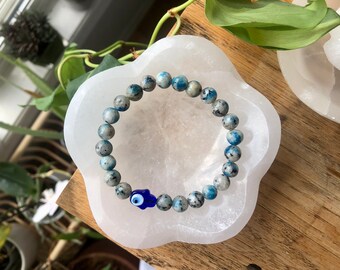 K2 stone - glass hamsa hand - evil eye protection bracelet - Canadian made - gift idea