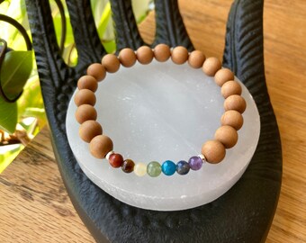 7 chakra bracelet - wooden mala bead bracelet - crystal healing bracelet - chakra healing - Canadian made