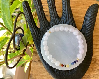 Seven chakra bracelet - Canadian made - gift idea - minimalist- Rose Quartz- healing crystal bracelet