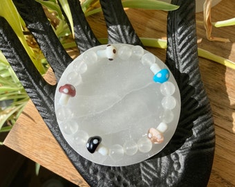 Multi coloured mushroom bracelet - selenite - crystal bracelet - earthy