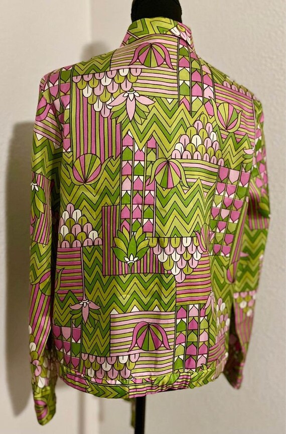 1970s Groovy Pink and Green Button up Shirt with … - image 4