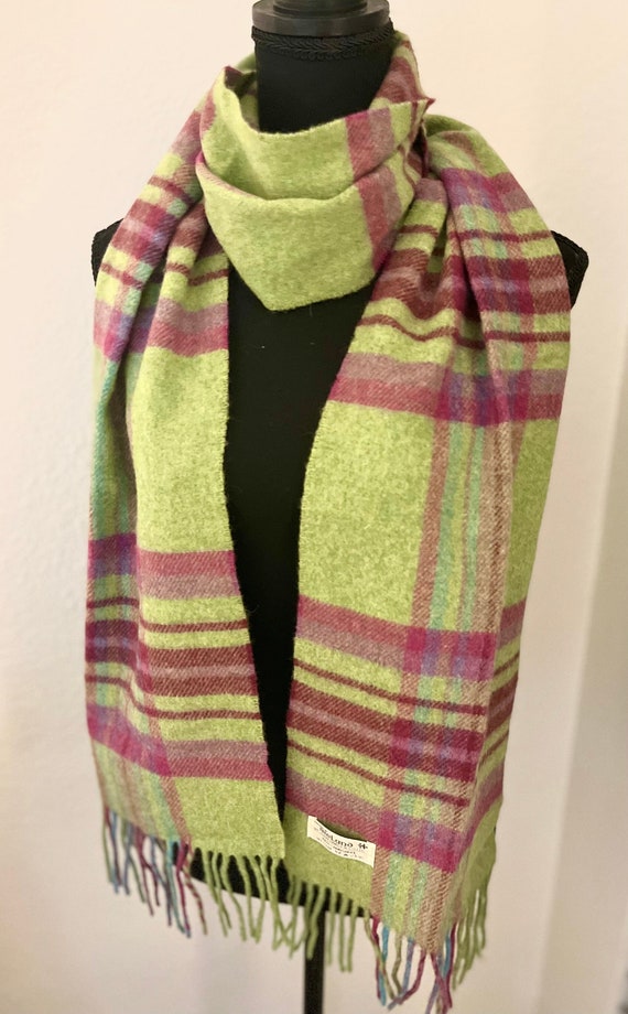 VTG Lambswool Green and Purple Plaid Scarf