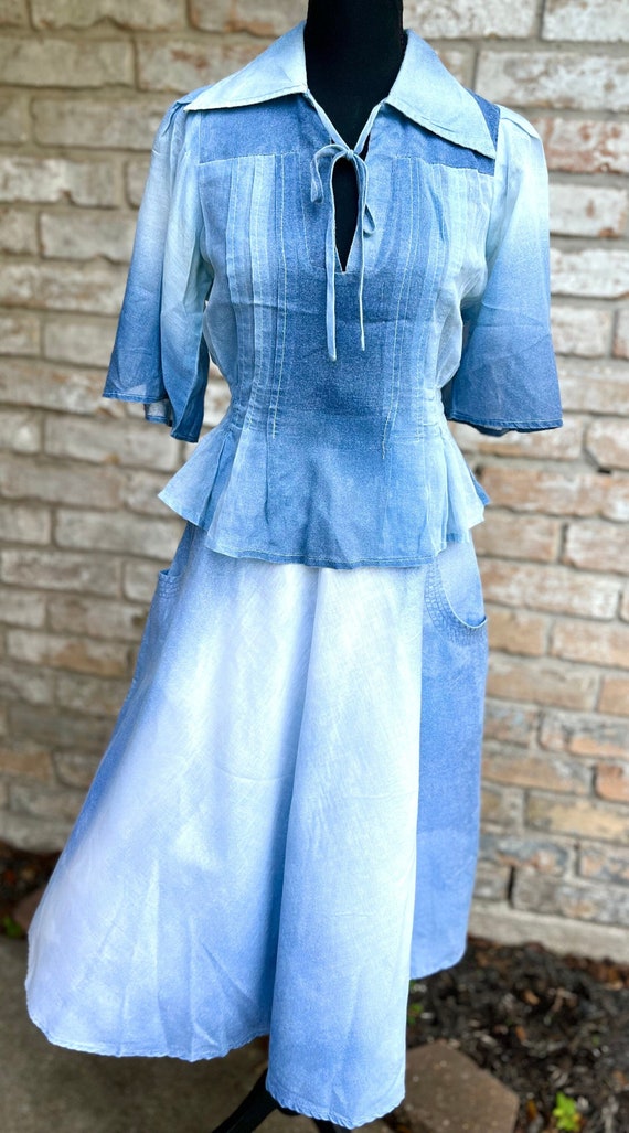 Vintage Frilled Blouse + Vest & Skirt Set