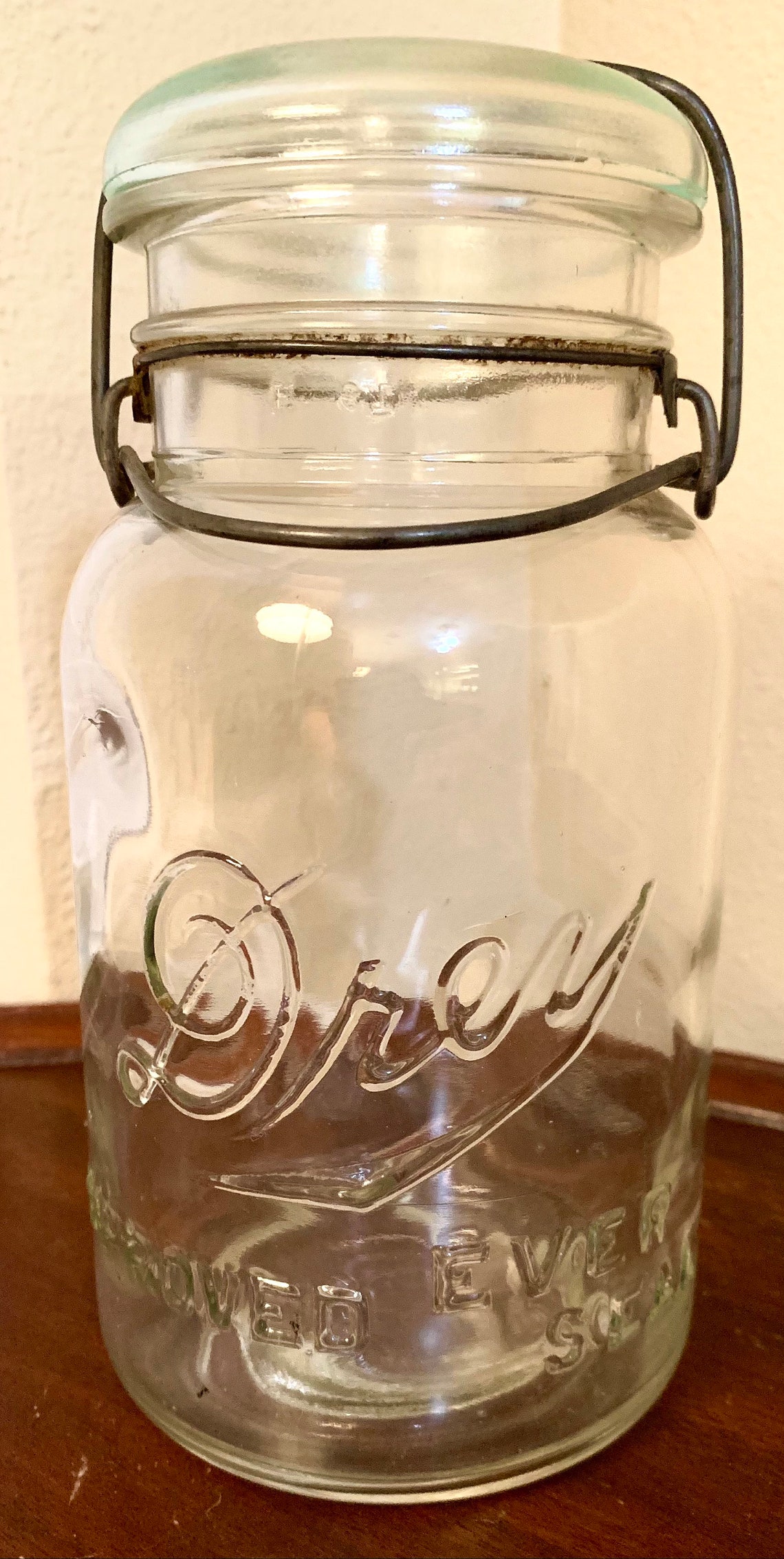 Vintage DREY Mason Jar Improved Ever Seal with Glass Lid Etsy