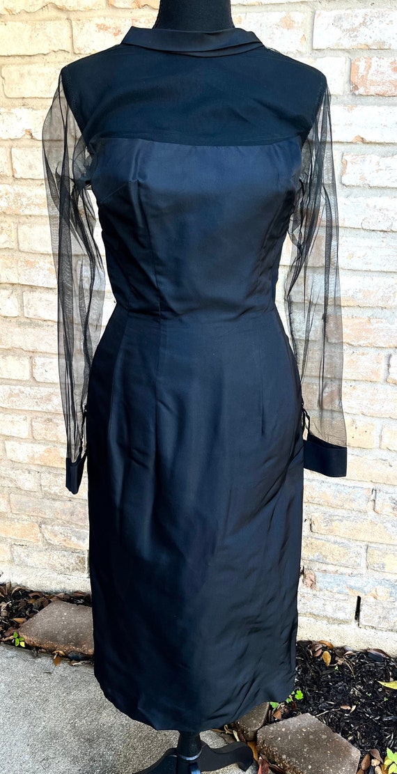 1960s Black Cocktail Dress with Illusion Sleeves