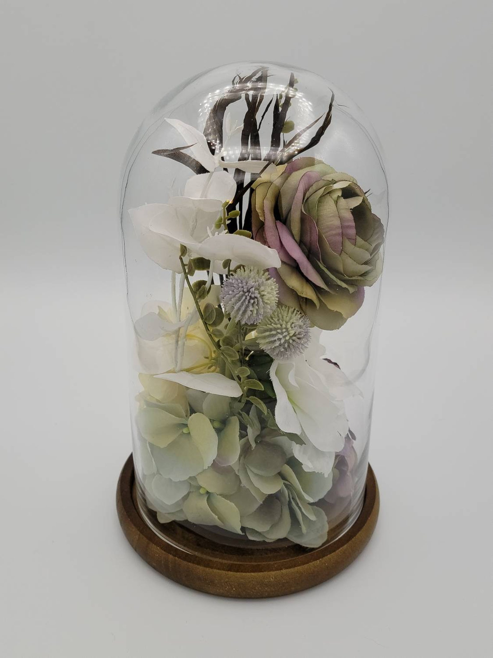 Artificial floral arrangement encased in a classic glass dome Etsy