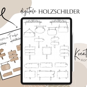 Wooden signs, digital sketchnotes, goodnotes, digital stickers, text containers, digital mail, worksheet crafter, worksheet generator