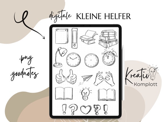 Kleine Helfer, Digitale Sketchnotes, Goodnotes, Digitale Sticker, Symbole, Büroartikel, Worksheet crafter, Arbeitsblattgenerator