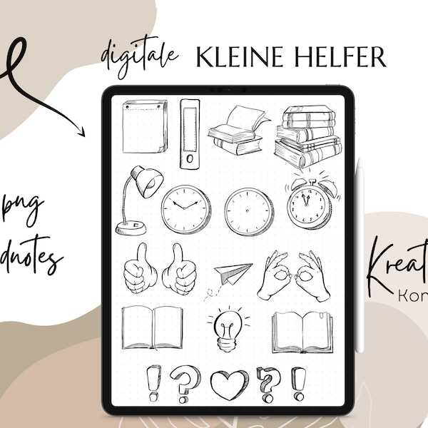 Kleine Helfer, Digitale Sketchnotes, Goodnotes, Digitale Sticker, Symbole, Büroartikel, Worksheet crafter, Arbeitsblattgenerator